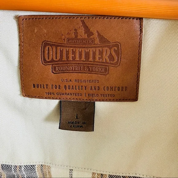 OUTFITTERS Roundtree & Yourke Tan Field Jacket w Brown Leather Collar Size L NWT